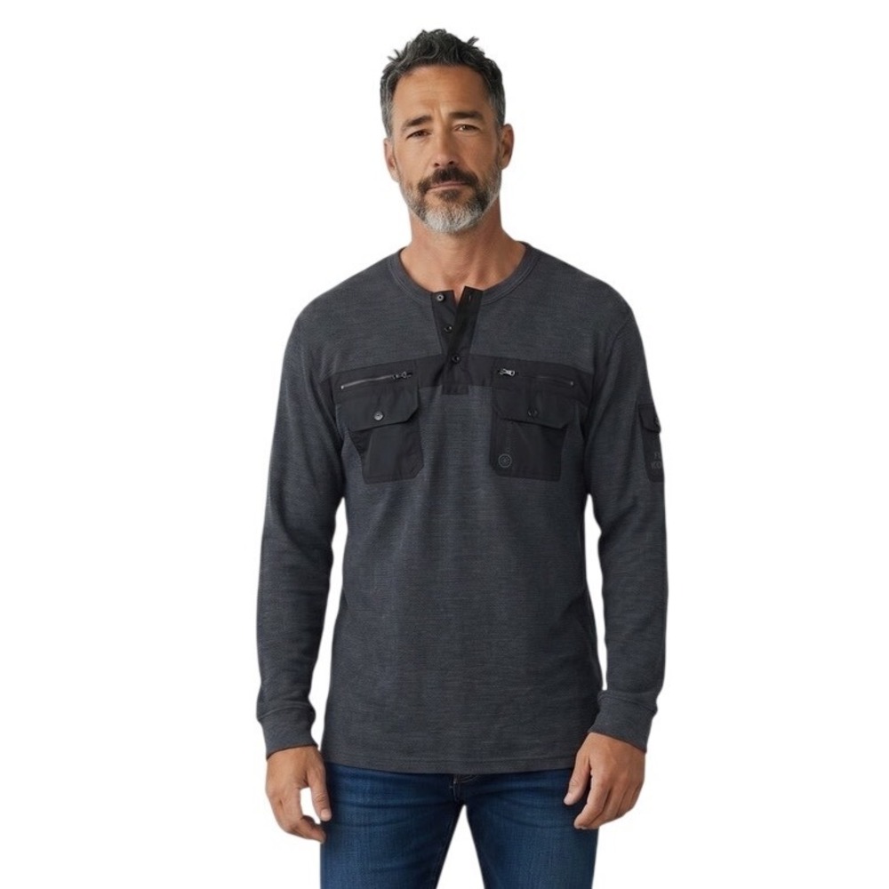 Ecko Unltd Mens XXLarge Henley Shirt Long Sleeve Button Pockets Gray Casual Warm